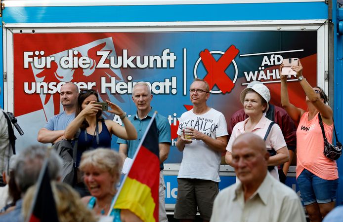 Aanhangers van AfD in Königs Wusterhausen in Duitsland.