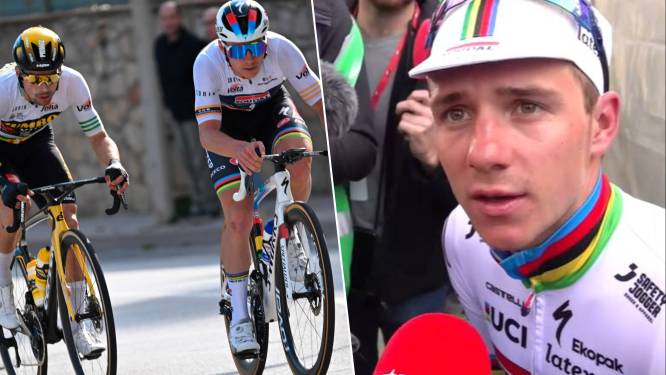 “‘I can’t ride’, zei hij tegen me”: Evenepoel is “niet boos op Roglic” na akkefietje en eindigt op plek vijf in massasprint, Groves wint