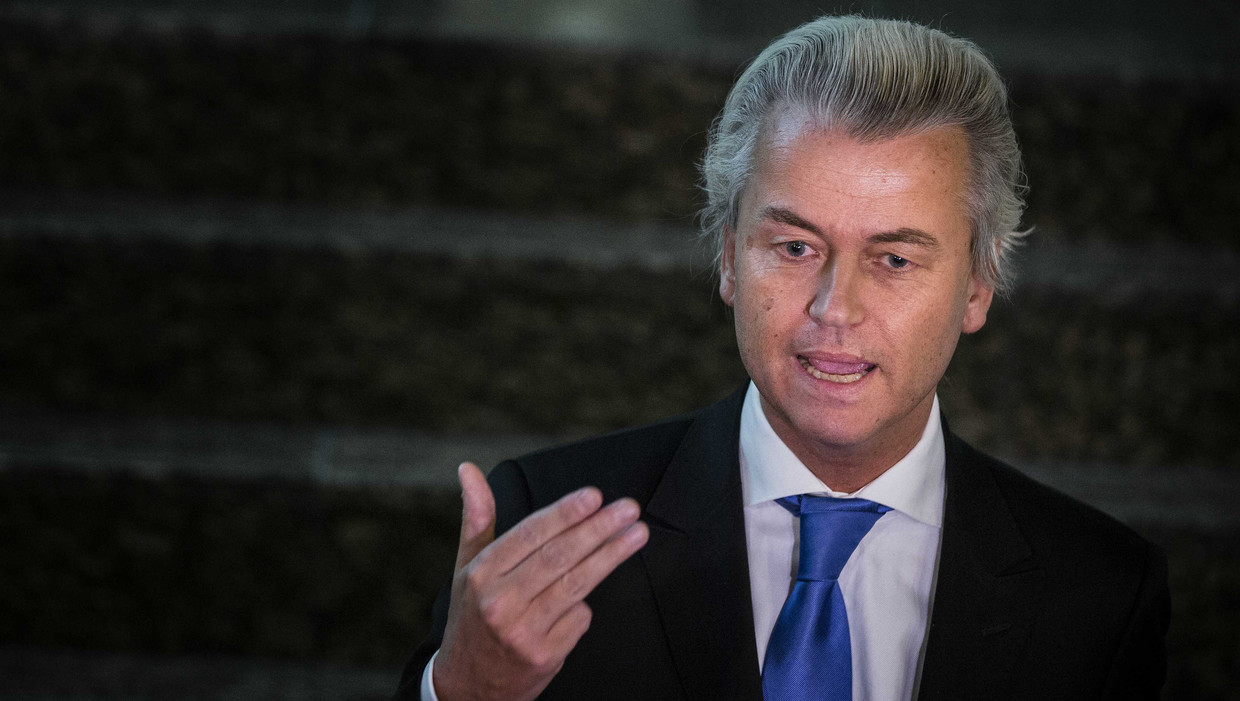 PPV-leiders Geert Wilders tijdens zijn persconferentie afgelopen zaterdag. Beeld ANP