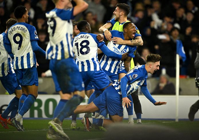 Vreugde onder de spelers van Brighton & Hove Albion.