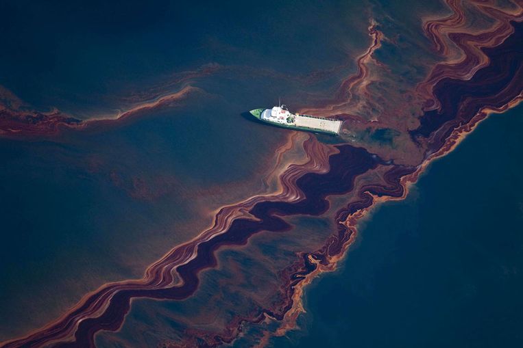 Olievlek in de Golf van Mexico. (Reuters) Beeld 