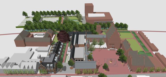 Een impressie van het toekomstige stadshart. In het midden is de nieuwe, groene entree te zien, met links van de doorsteek het nieuwe appartementencomplex en rechts het Raadshuisplein. De route loopt van de Grotestraat, Winterdijk naar de Taxandriaweg.