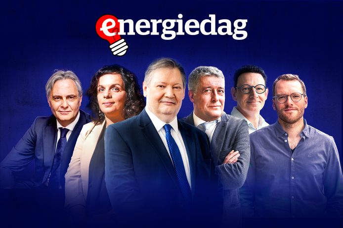 Het HLN Energiepanel: André Jurres, Helena Gerard, Paul D’Hoore, Eric Houtman, Dirk Van Evercooren en Robbe van Lier.