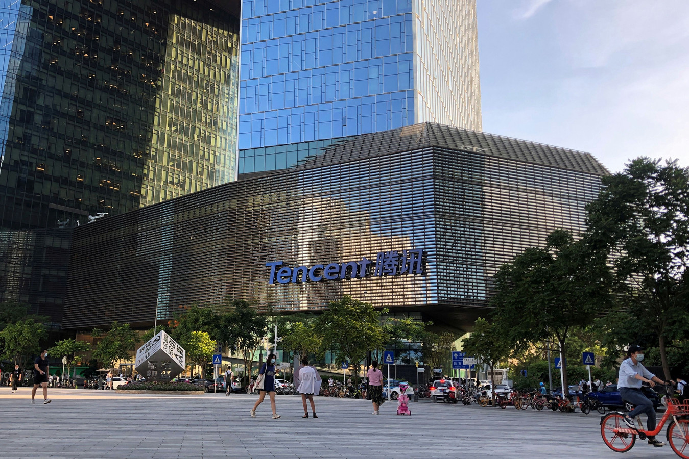 Het hoofdkwartier van Tencent in de stad Shenzhen.
