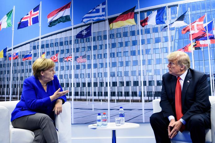 De Duitse bondskanselier Angela Merkel en Donald Trump.