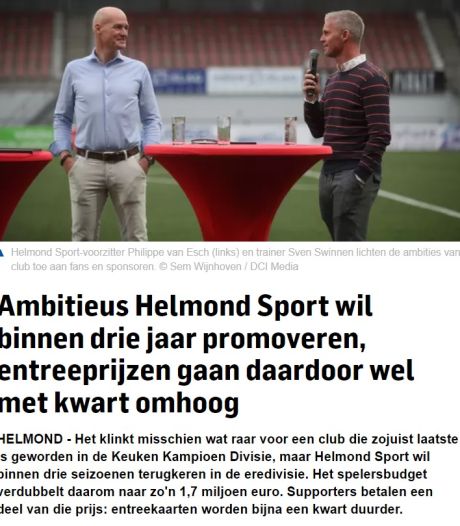 Zulke mooie plannen bij Helmond Sport, maar wat zet het ED erboven? Een zure kop!