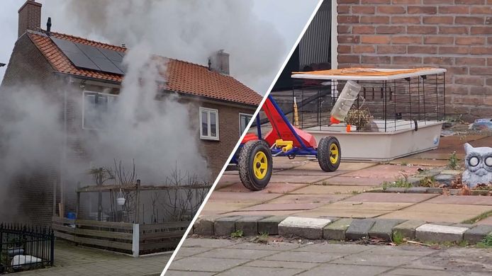 Een videostill van de woningbrand.