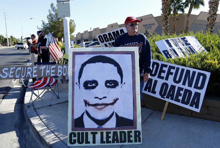 Een anti-Obama-demonstrant in Las Vegas, vrijdag. Beeld reuters