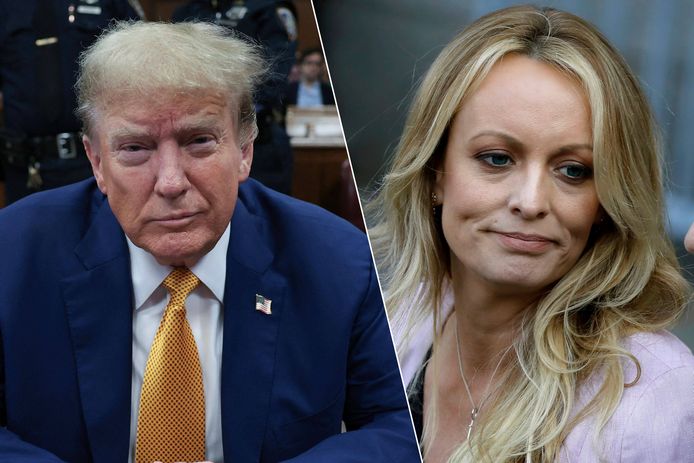 Oud-president Donald Trump. / Voormalig porno-actrice Stormy Daniels.