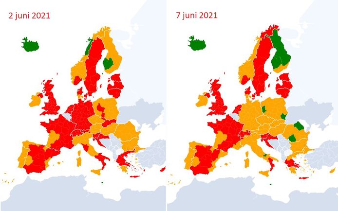 De coronakaart van Europa ziet er een pak oranjer uit.