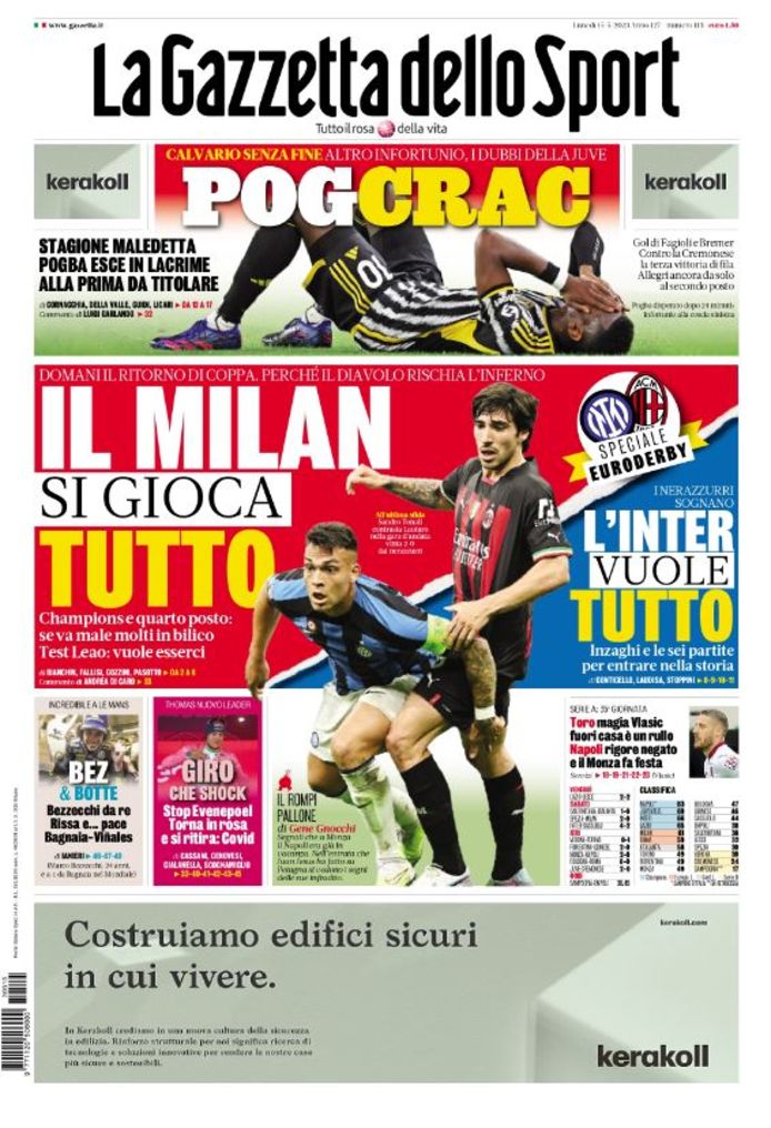 De cover van Gazzetta dello Sport: "In shock"