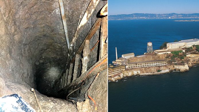 De tunnel die de handlangers van El Chapo groeven (links) en Alcatraz (rechts).