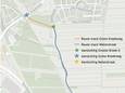 De twee overgebleven keuzes voor de ontsluitingsweg voor wijk Groote Kreek II. Burgemeester en wethouders opteren voor de lange route via de Waterstraat.