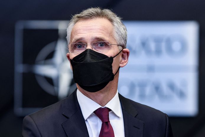 Secretaris-generaal Jens Stoltenberg vandaag na afloop van de vergadering met de defensieministers in Brussel.