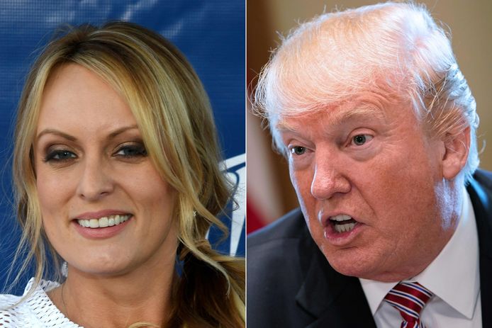 Pornoster Stormy Daniels (l.) en de Amerikaanse president Donald Trump (r.)