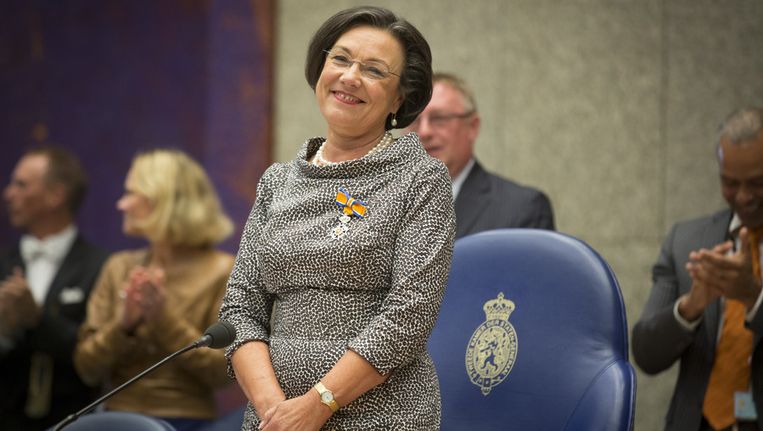 Gerdi Verbeet tijdens haar afscheid van de Tweede Kamer, waarvan zij bijna 6 jaar voorzitter was. Beeld ANP