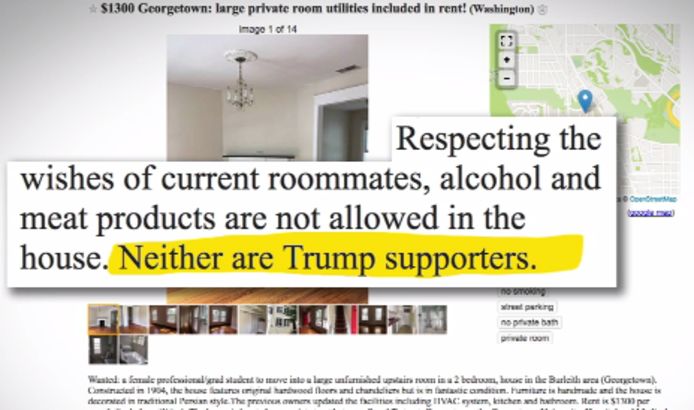 Trumpsupporters zijn niet welkom, volgens deze advertentie