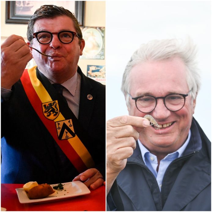 Burgemeesters Bart Tommelein van Oostende (links) en Marc Vanden Bussche van Koksijde verschillen van mening als het over de erkenning van de Oostendse garnaalkroket gaat