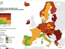 Heel Nederland kleurt rood op Europese coronakaart