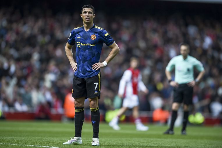 Cristiano Ronaldo van Manchester United zaterdag tijdens de wedstrijd tegen Arsenal. De nieuwe club van Erik ten Hag verloor in Londen met 3-1.  Beeld ANP / EPA