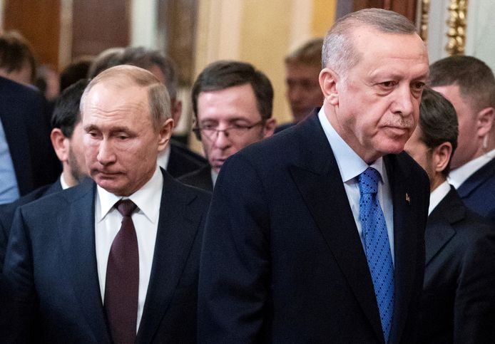 Recep Erdogan et Vladimir Poutine à Moscou, en mars 2020.