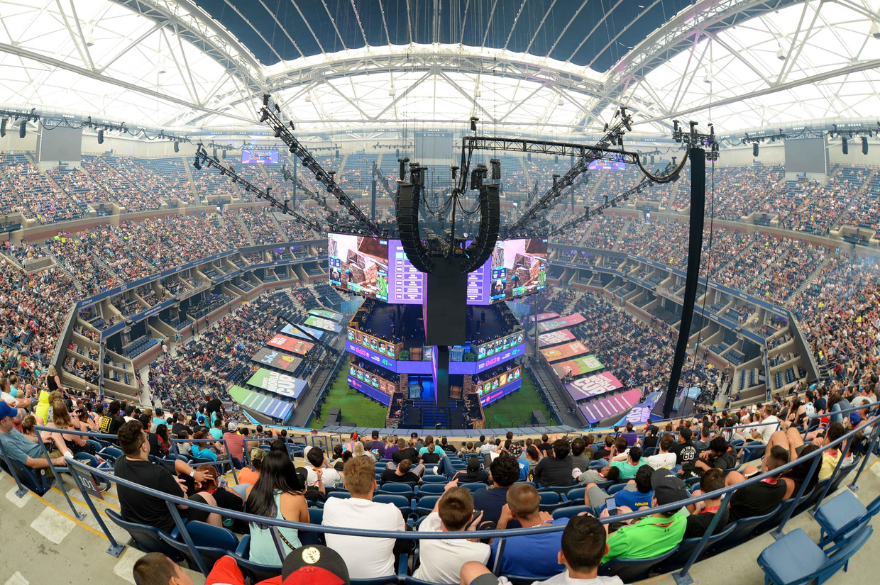 Het WK Fortnite in het Athur Ashe stadion in New York. Beeld USA TODAY Sports