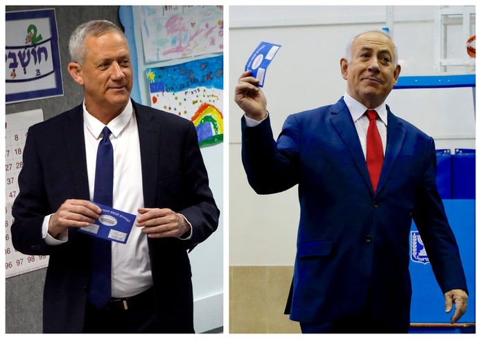 Benny Gantz (links) en ontslagnemend eerste minister Benjamin Netanyahu.
