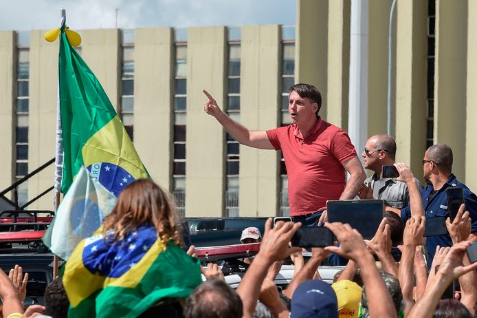President Bolsonaro tijdens een demonstratie in hoofdstad Brasilia. (19/04/2020)