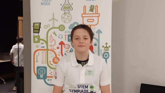Aaron de allereerste finalist van Freinetschool De Boomhut op de STEM Olympiade in Brussel