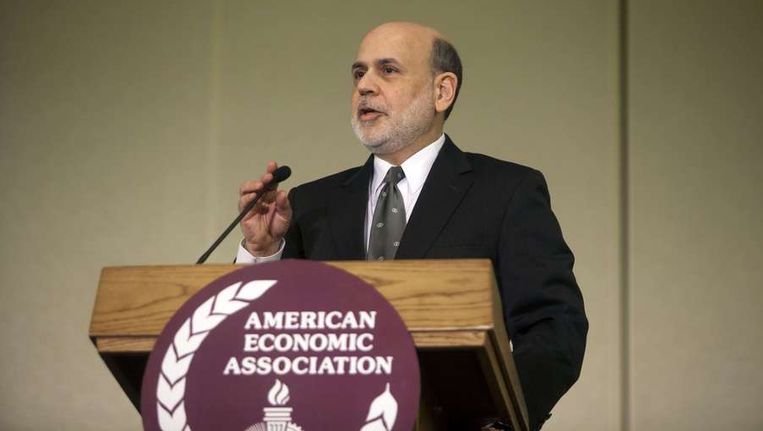 Ben Bernanke, vrijdag tijdens zijn toespraak. Beeld AFP