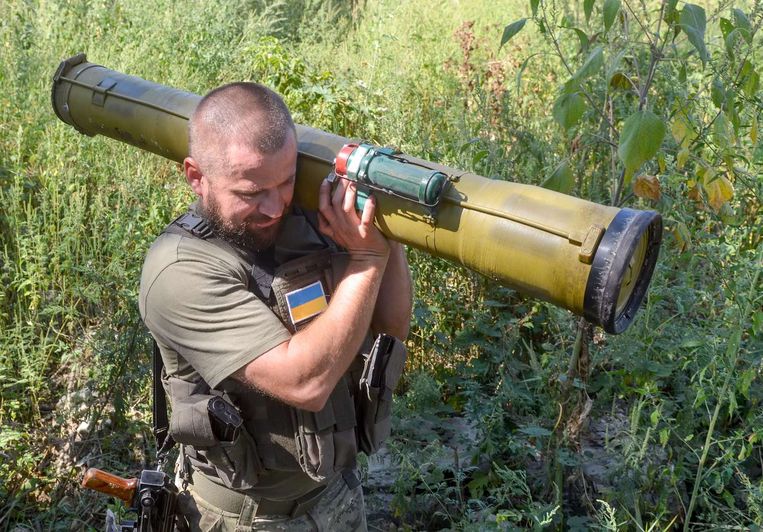 Een Oekraïense militair van het Kiev-1 bataljon in Slavjansk. Beeld afp