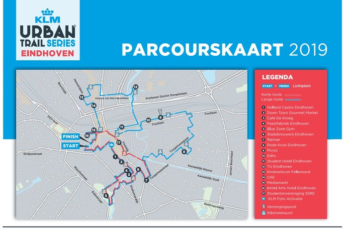 Het parcours van de Urban Trail Eindhoven 2019