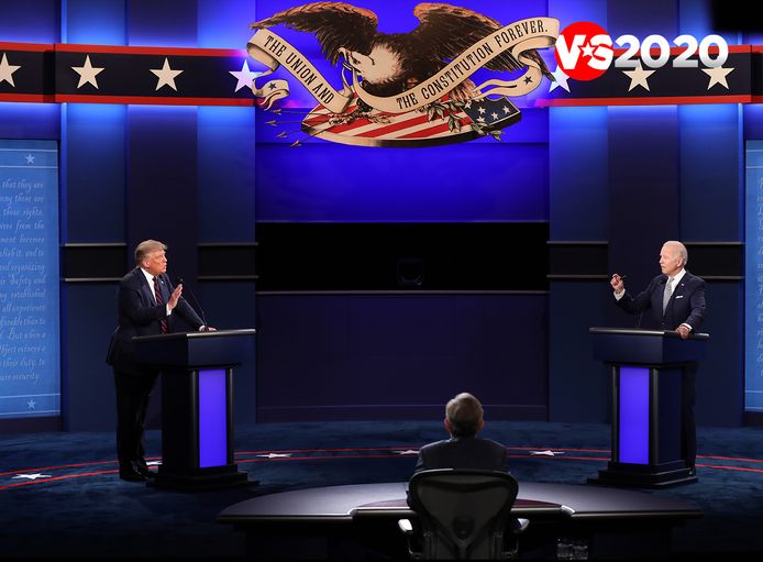 Donald Trump en Joe Biden tijdens hun eerste debat vorige week.