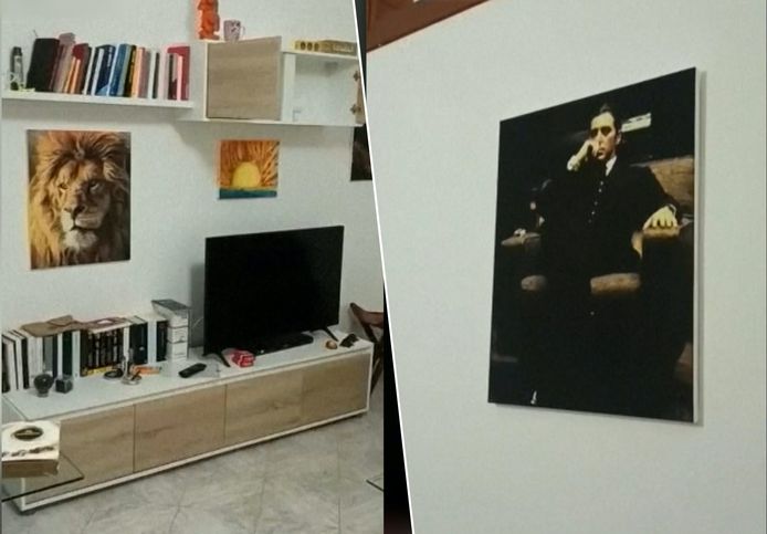 Ook te vinden in het appartement van maffiabaas Matteo Messina Denaro: een foto van een leeuw, een relatief kleine televisie en een poster van de film 'The Godfather'.