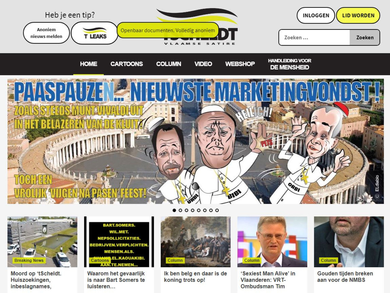 De homepage van website 't Scheldt. Beeld rv/'t Scheldt