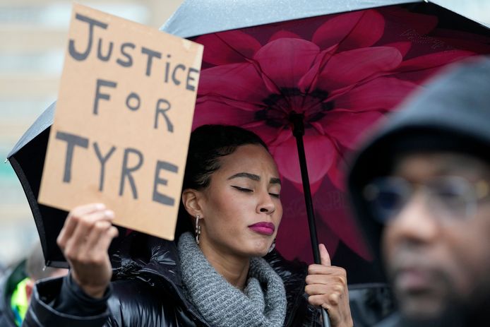 Demonstranten afgelopen zaterdag tijdens een betoging tegen de dood van Tyre Nichols door agenten in Memphis.