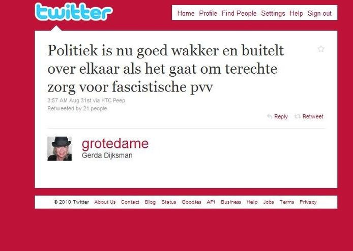 De tweet van Dijksman, districtschef van de politie Zuidwest-Drenthe in Hoogeveen.