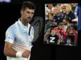 Novak Djokovic. Inzetjes: de vader en moeder van Djokovic (boven) en de fan met het Z-symbool (onder).