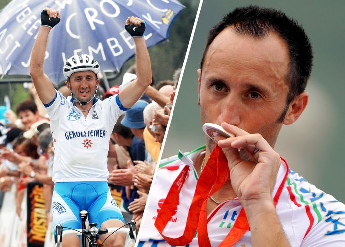 Davide Rebellin in 2007 als winnaar van de Waalse Pijl en met het zilver bij de Spelen van 2008 in Peking (rechts).