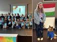 23 leerlingen van het PITO in Stabroek kregen vrijdag hun 'Europass' na hun buitenlandse stage. Op de uitreiking was Nala (rechts) de opvallende aanwezige. De hulphond vergezelde leerlinge Merel bij haar stage in Hongarije