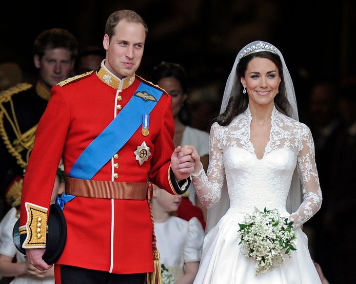 Prins William en Kate Middelton op hun huwelijk in 2011.