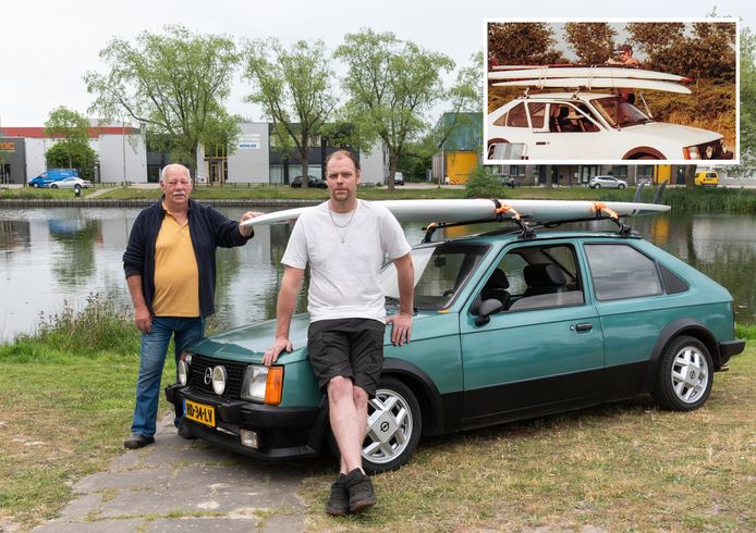 Steven Geldman kocht een Opel die zijn vader veertig jaar geleden had. Inzet: familiefoto van veertig jaar geleden.
