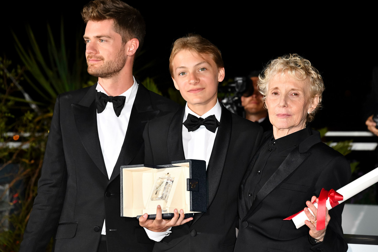 Lukas Dhont (l), Eden Dambrine en Claire Denis  Beeld Reporters / DPA