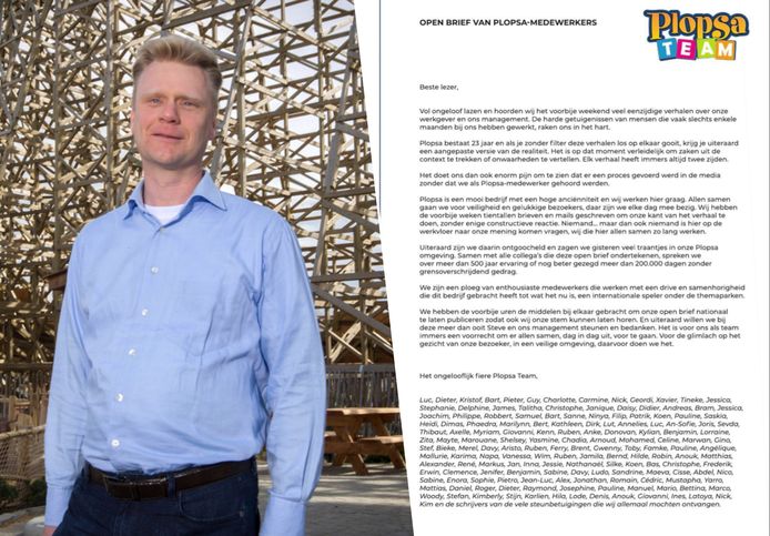 Steve Van den Kerkhof, de CEO van Plopsa, krijgt steun van ruim 150 medewerkers in een open brief.