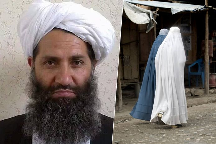 Mullah Hibatullah Akhundzada, de ‘Opperste Leider’ van de Taliban (links).