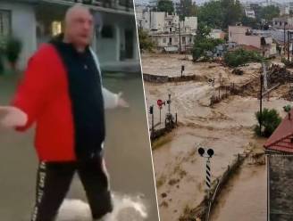 Burgemeester staat gefrustreerd met voeten in het water om automobilisten tegen te houden: "Waar gaan jullie naartoe? Volos stroomt volledig onder”