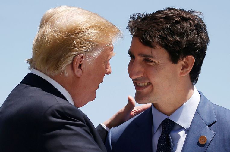 President Trump en premier Trudeau eerder dit jaar bij de G7-top, 8 juni 2018. Beeld Reuters