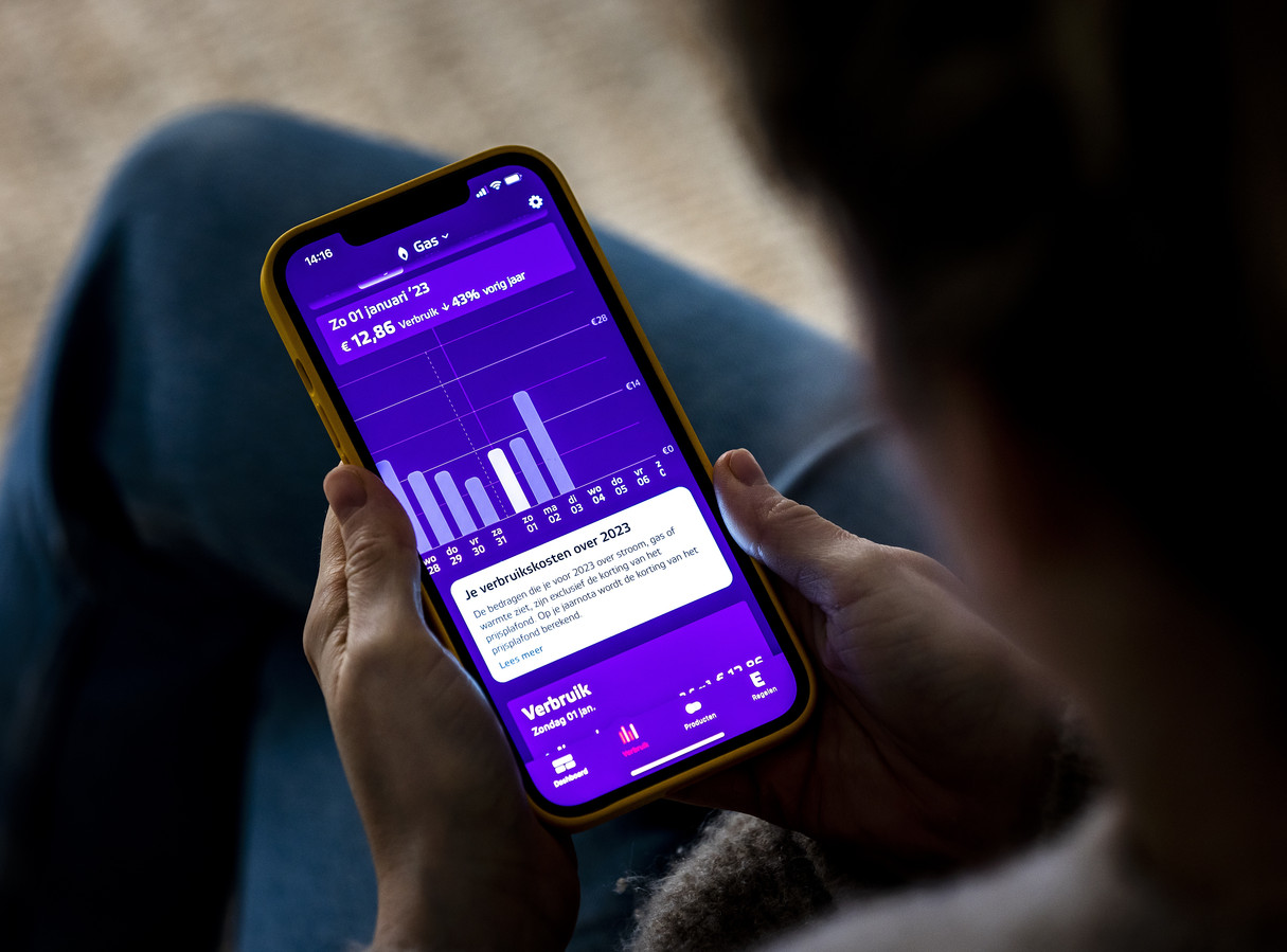 De mobiele app van Eneco met verbruiksgegevens.