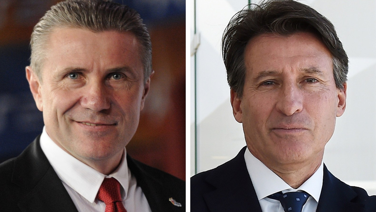 Sergej Boebka, links, en Sebastian Coe. Beeld afp