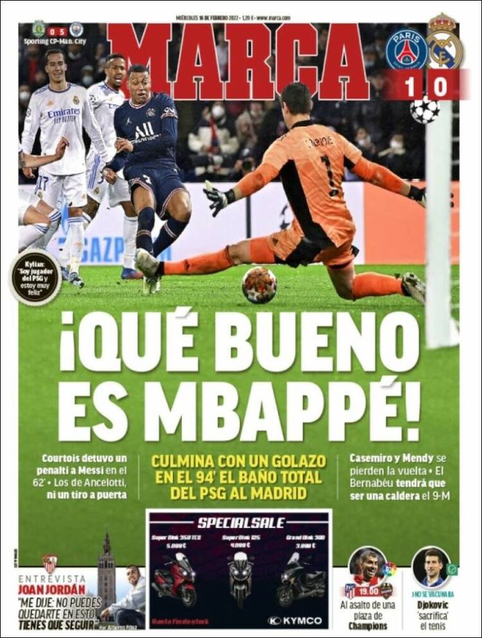 De voorpagina van ‘Marca’ na PSG-Real.